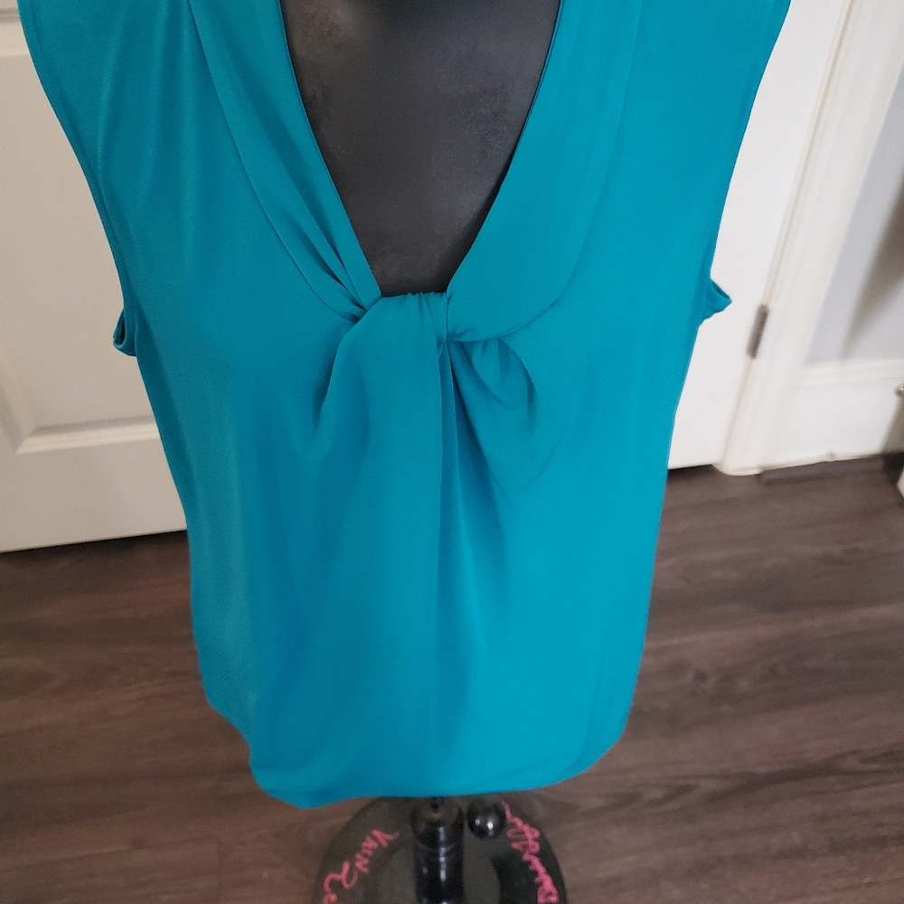Turquoise mock tie blouse